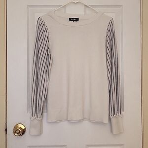 DKNY Long Sleeve Mixed Media Rib Knit Top